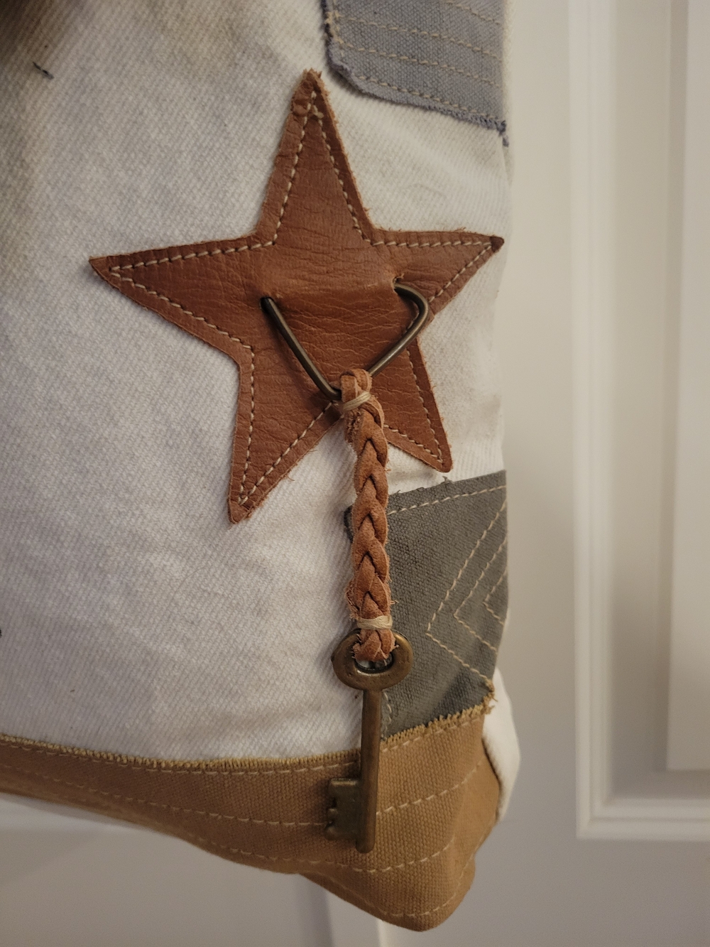 NWT Myra Bag Canvas Tote with Brown Leather Handles and Cream Body - Picture 5 of 9